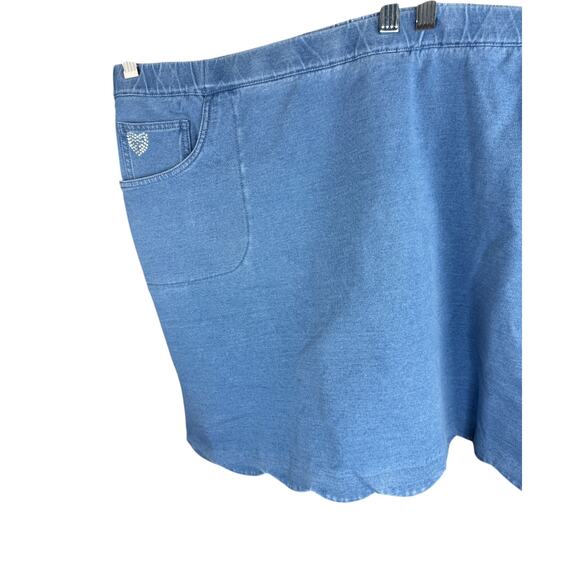 Quacker Factory DreamJeannes Skort 3X Short Blue Stretch Denim Heart Pocket NWT - Picture 3 of 16